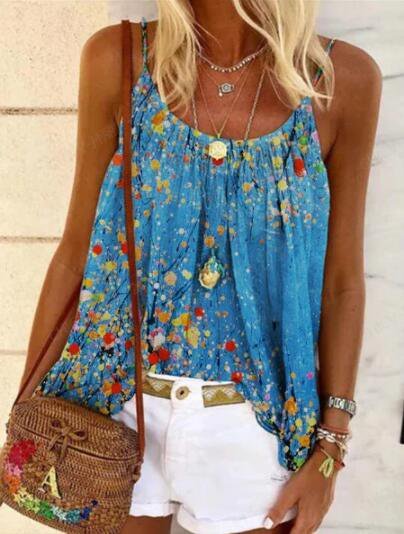 Cotton-Blend Printed Fit Casual Tank & Cami