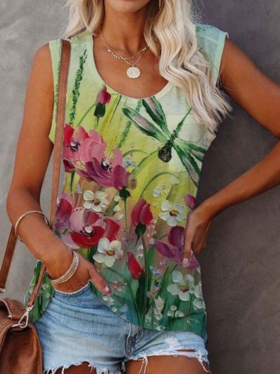 Sleeveless Floral Tops