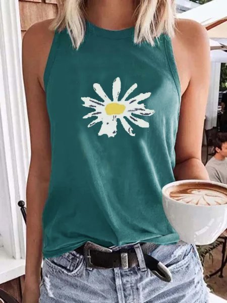 Floral-Print Sleeveless Crew Neck shirt & Top