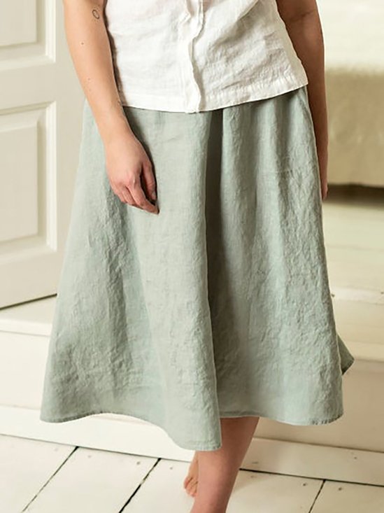 Holiday Green Solid Loose Casual Skirt