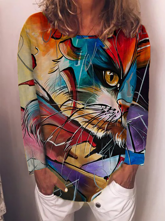 Plus size Abstract Printed Long Sleeve T-shirt