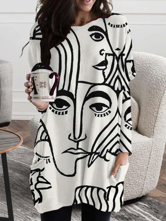 Casual Long Sleeve Round Neck Printed Top Tunic T-Shirt