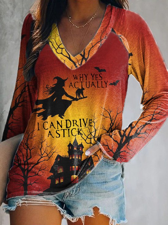Halloween Printed V Neck Casual Tunic T-Shirt
