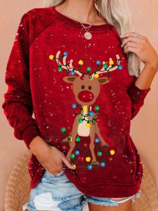 Christmas Xmas Long Sleeve Round Neck Printed Top Sweatshirt