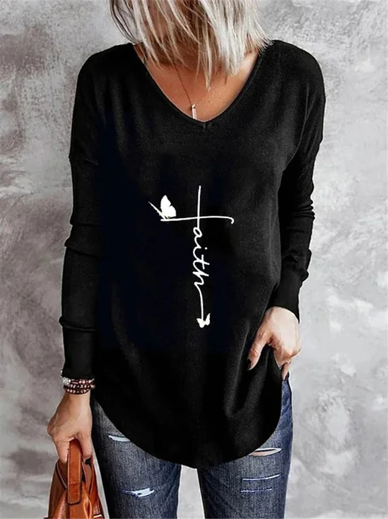 Letter Casual Long Sleeve T-shirt