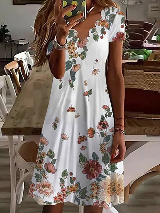 Casual Floral Loose Short Sleeve Knit Dress