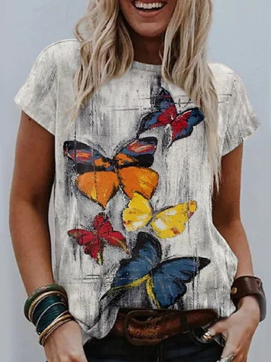 Casual Crew Neck Butterfly Loose Short Sleeve T-Shirt