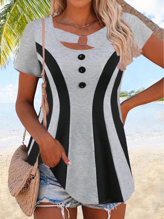Casual Cross Neck Jersey Loose T-Shirts
