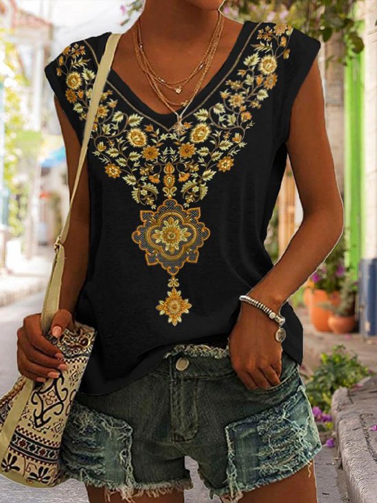 Jersey Casual Loose V Neck Tanks & Camis