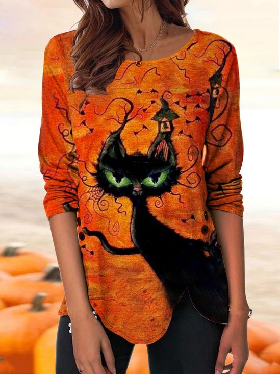 Halloween Cute Cat Pullover Long Sleeve Knit Top