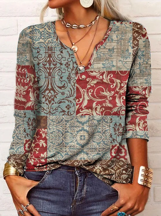Casual Long Sleeve V neck Top