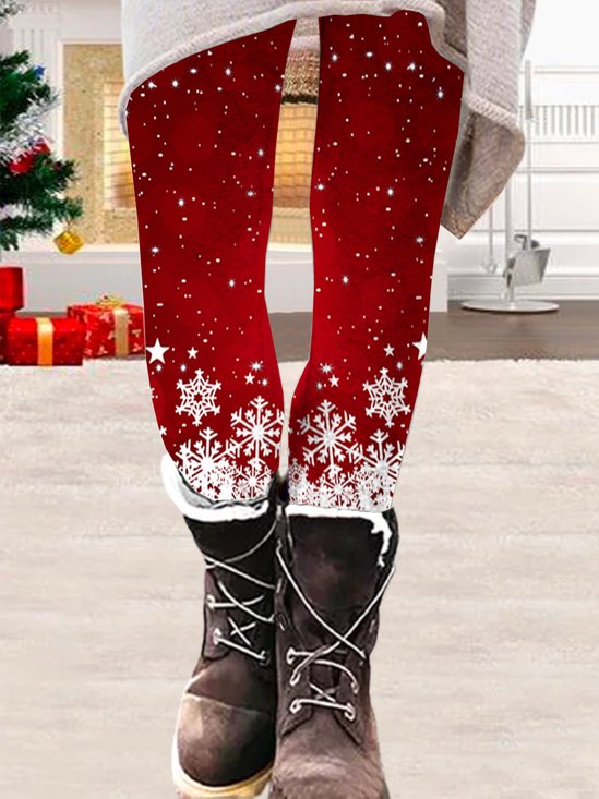 Casual Christmas Snowflake Regular Fit Leggings