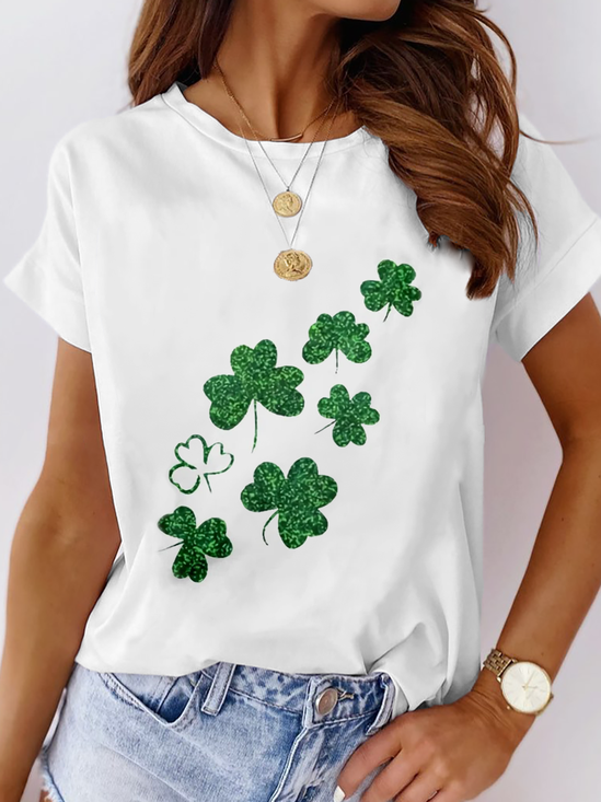 Women's St Patrick's Day T-Shirt Lucky Four Leaf Clover Pattern Casual T-Shirt
