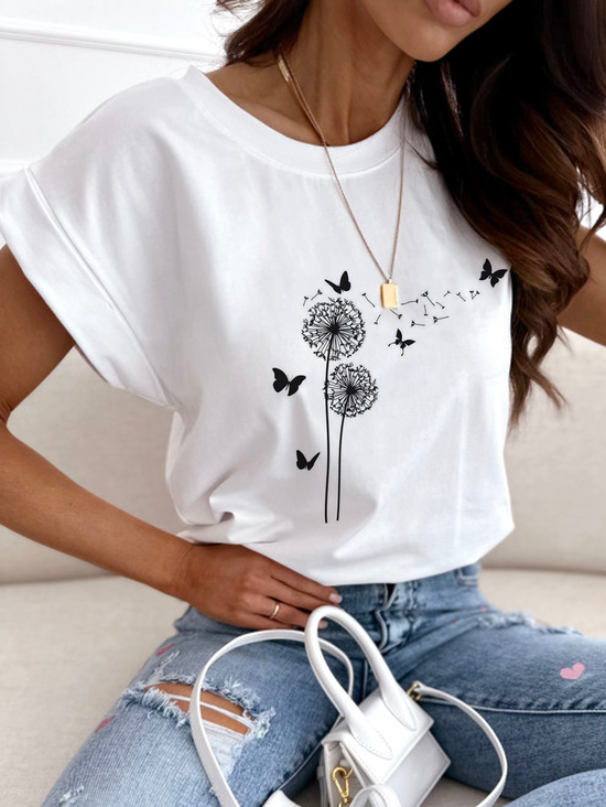 Casual Dandelion Printed Crew Neck T-Shirt