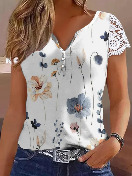 Jersey Floral Printed Loose Casual Blouse