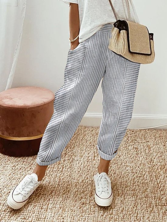 Striped Printed Casual Loose Elastic Wiast Pant