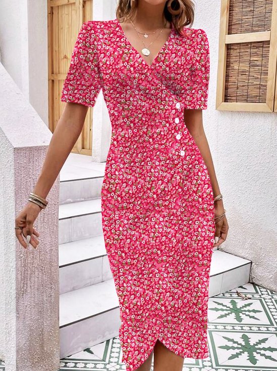 Women Floral Buttoned Vacation Loose Sleeveless Short Dress
