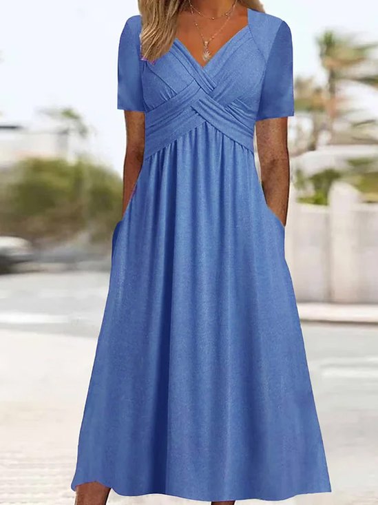 Women Casual Long Dress Elegant Plain Sweetheart Neckline Fit & Flare Maxi Dress 
