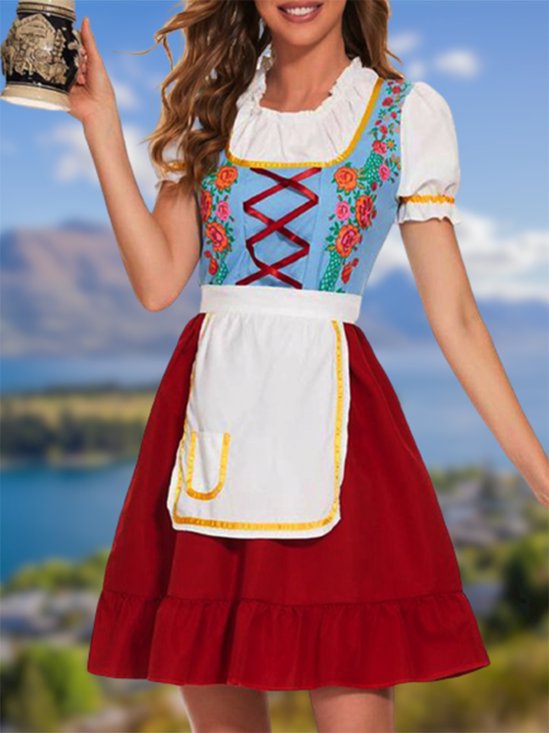 Oktoberfest Bavarian Traditional Beer Short Sleeve Floral Dress