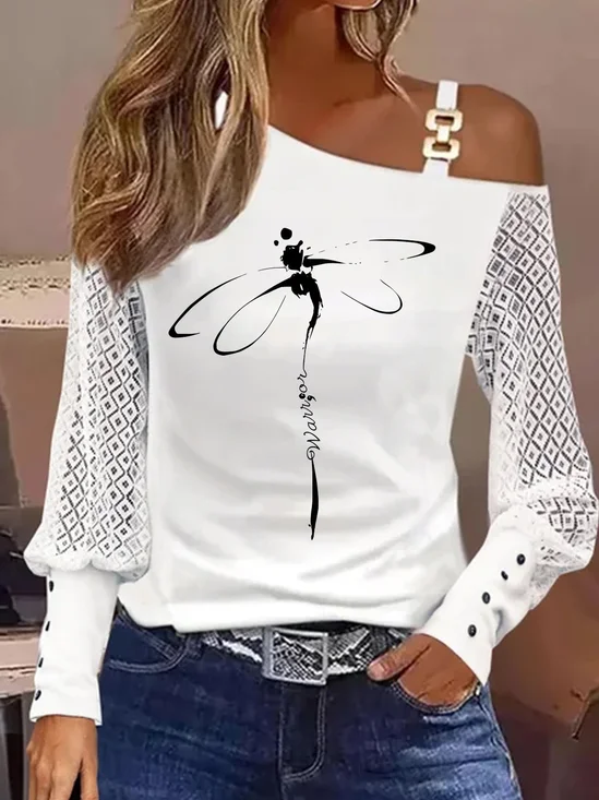 Casual Loose Lace Dragonfly Shirt