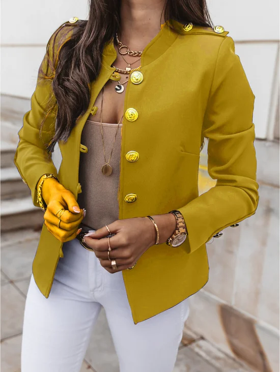 Stand Collar Plain Pocket Regular Fit Pilot Blazer