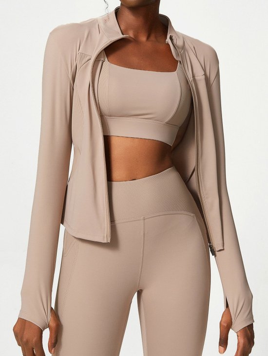 Wrap Long Sleeve Plain Zipper Regular Micro-Elasticity Tight Jacket For Women