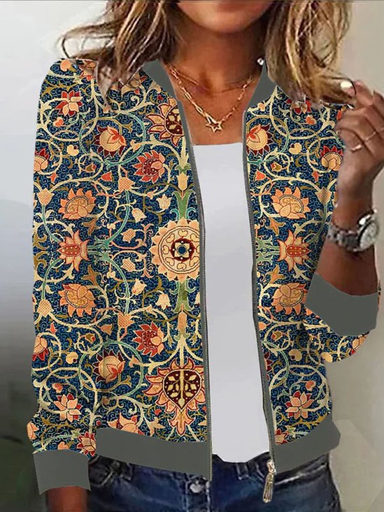 Casual Long Sleeve Hoodie Ethnic Zipper Fashion Regular Sweatshirt