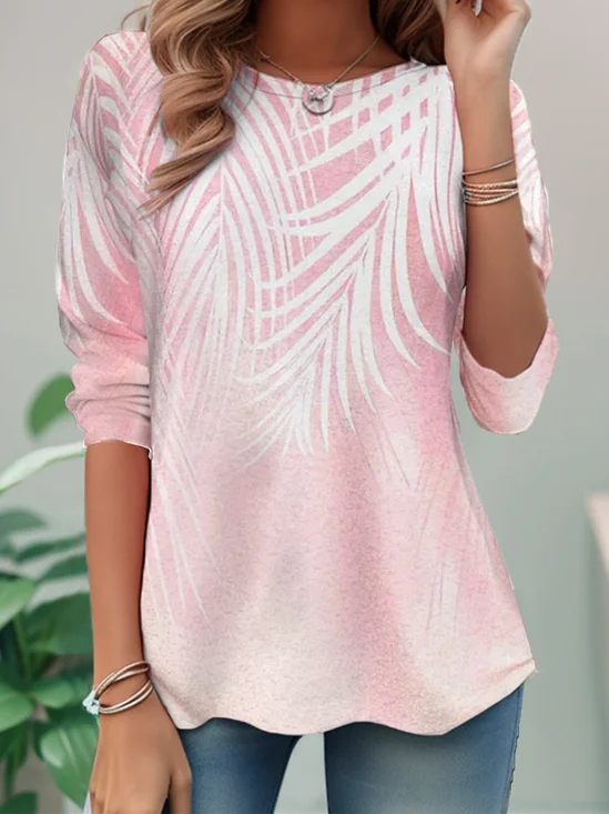 Casual Leaf Crew Neck Long Sleeve T-shirt