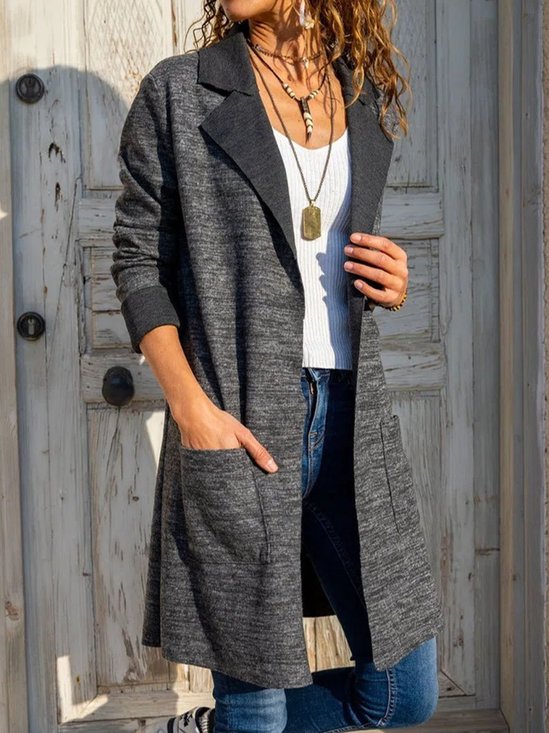 Shawl Collar Long Sleeve Plain Regular Micro-Elasticity Loose Coat For Women