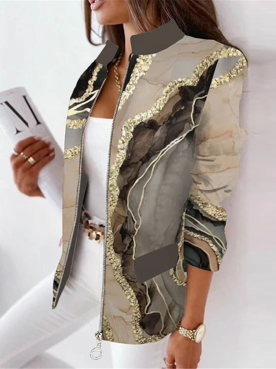 Women's Abstract Graphic Zipper Regular Loose Jacket