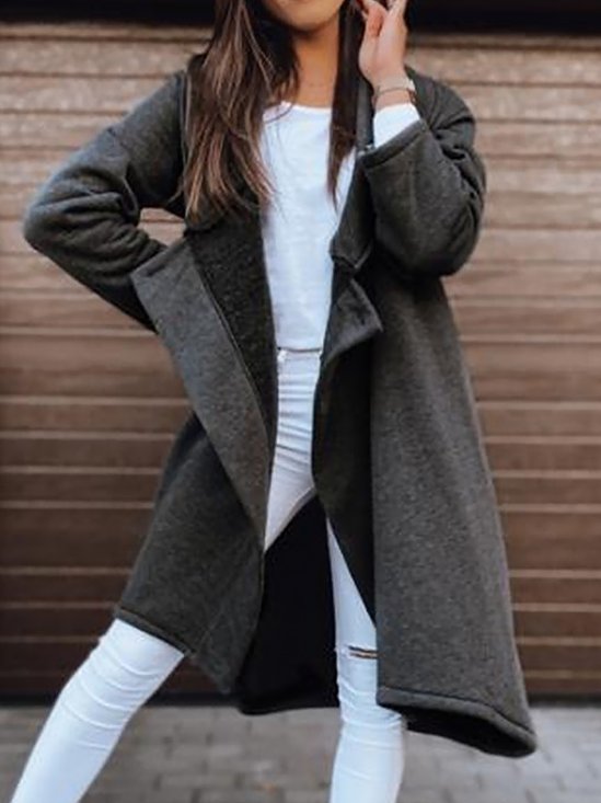 Shawl Collar Long Sleeve Plain Thicken Micro-Elasticity Loose Coat For Women