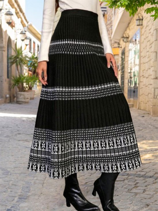 Boho Ethnic A-Line Natural Maxi Skirt