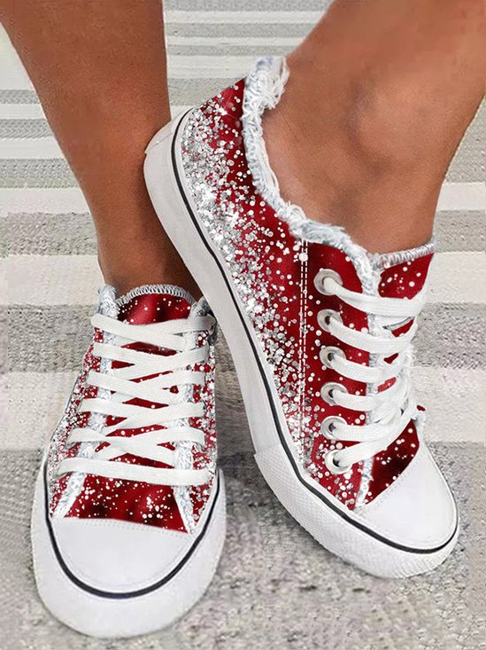 Casual Ombre Wearable Lace-Up Flat Heel Canvas Printing