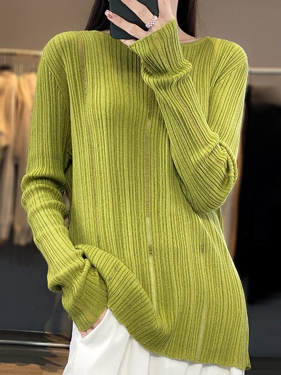 Women Wool/Knitting Plain Long Sleeve Comfy Casual Hollow Out Sweater