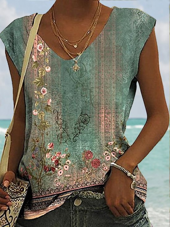 Floral Loose Vacation Tank Top