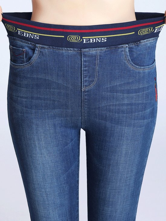 Casual Plain Denim Jeans