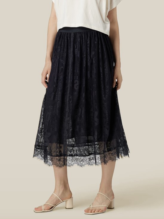 Casual Plain A-Line Natural Lace Maxi Skirt