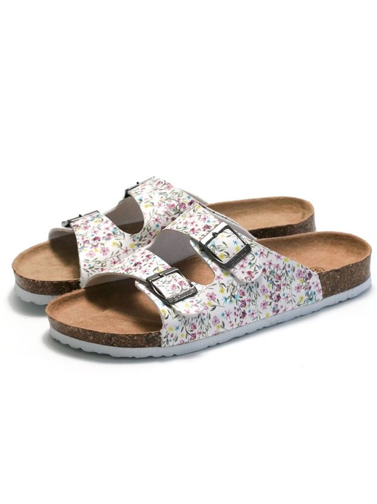 Casual Floral Slip On Flat Heel Slide Sandals