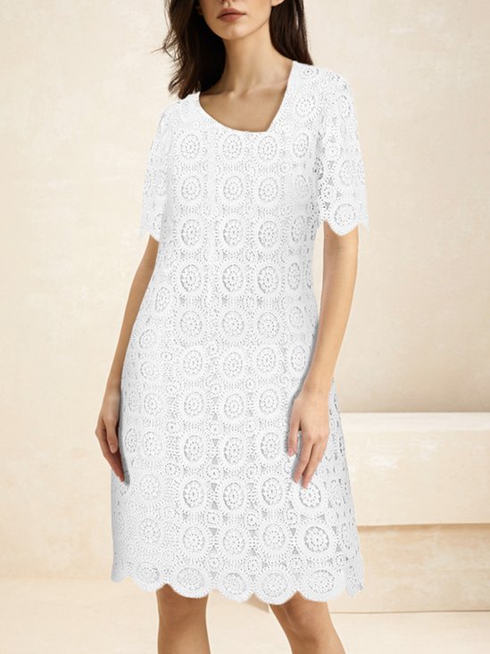 Women Plain Asymmetrical Short Sleeve Comfy Casual Lace Short Dress
