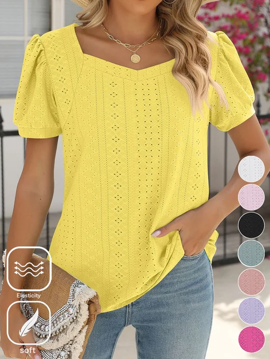 Casual Plain Sweetheart Neckline Short Sleeve T-shirt