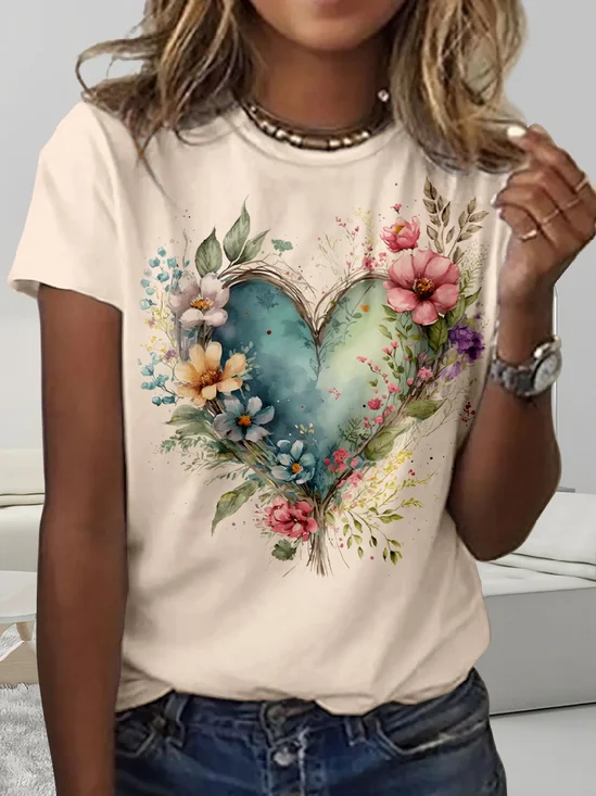 Casual Floral Crew Neck Short Sleeve T-shirt