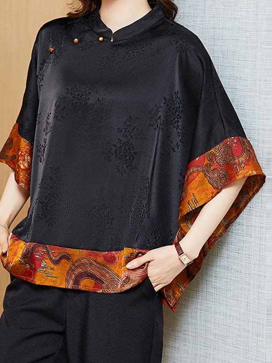 Asymmetrical Half Sleeve Floral Regular Loose Shirt For Women