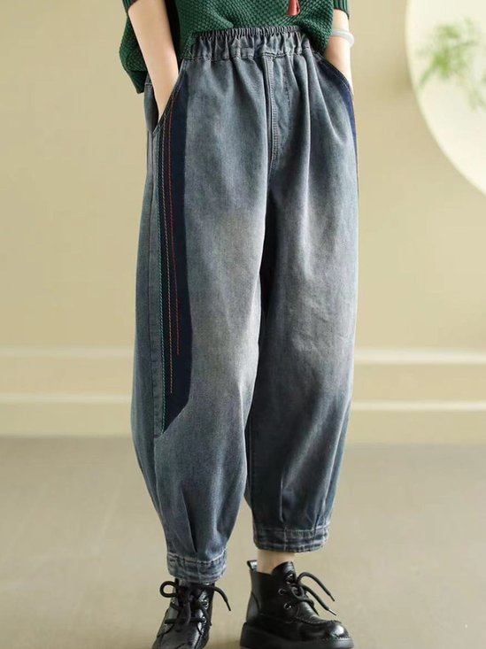 Casual Plain Ankle Pants Pocket Stitching Pant