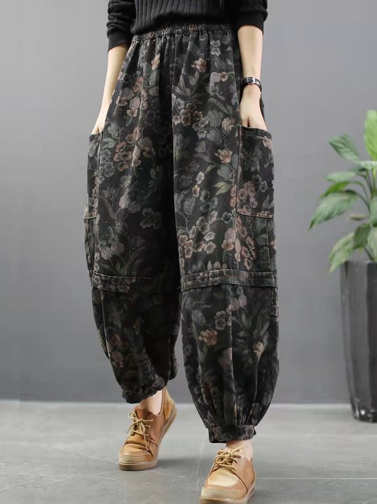 Casual Floral Ankle Pants Pant