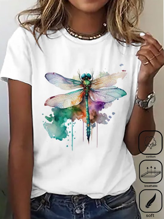 Casual Dragonfly Crew Neck Short Sleeve T-shirt