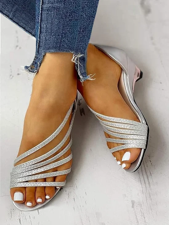 Elegant Plain Slip On Low Heel Wedge Sandals