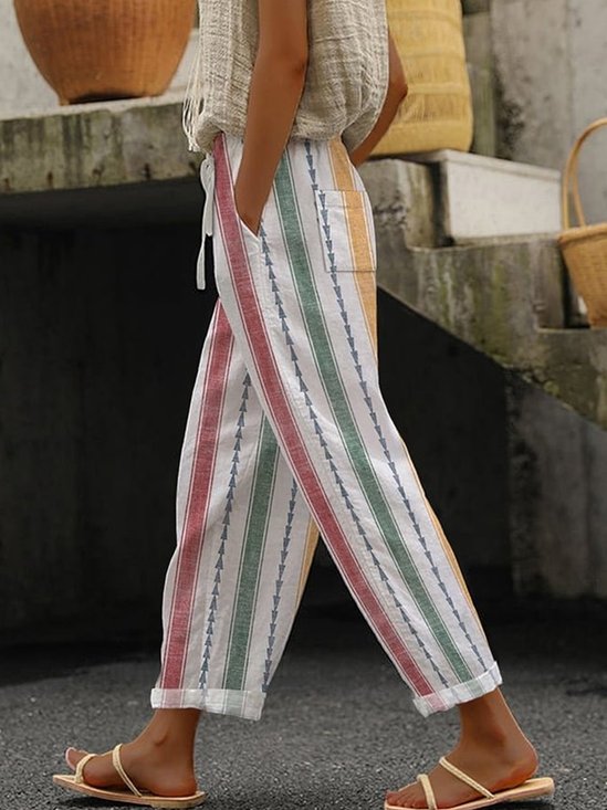 Casual Striped Ankle Pants Pant