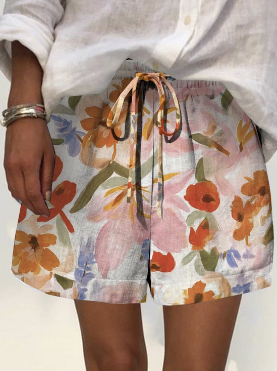 Casual Floral Natural Shorts