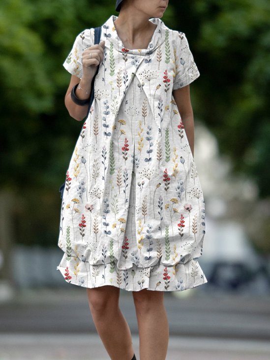Women Small Floral Hooded Short Sleeve Comfy Casual Knee Length Dress