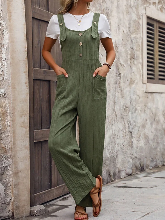 Women Sleeveless Spaghetti Loose Long Daily Casual Striped Natural Jumpsuit